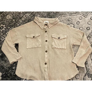 Bucketlist Waffle Knit Button-Up Jacket with Pockets